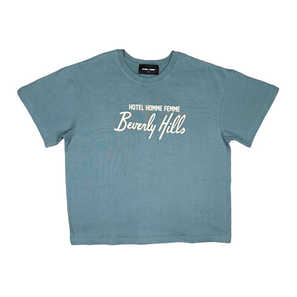 Homme + Femme Hotel Homme Femme Beverly Hills Teal & Ivory Crew Neck Tee - Large